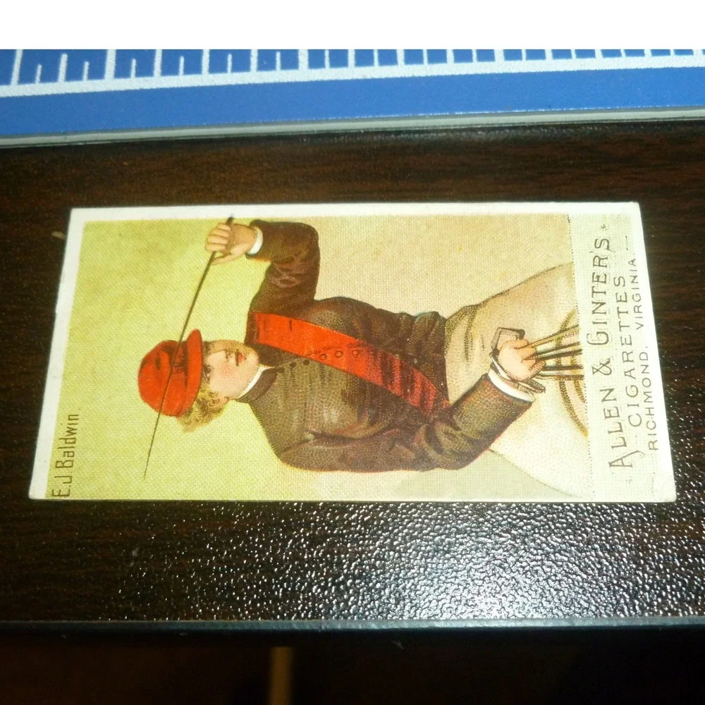 1888 Allen &‎ Ginter Racing Colors of the World Trading Card E.J. Baldwin N22a